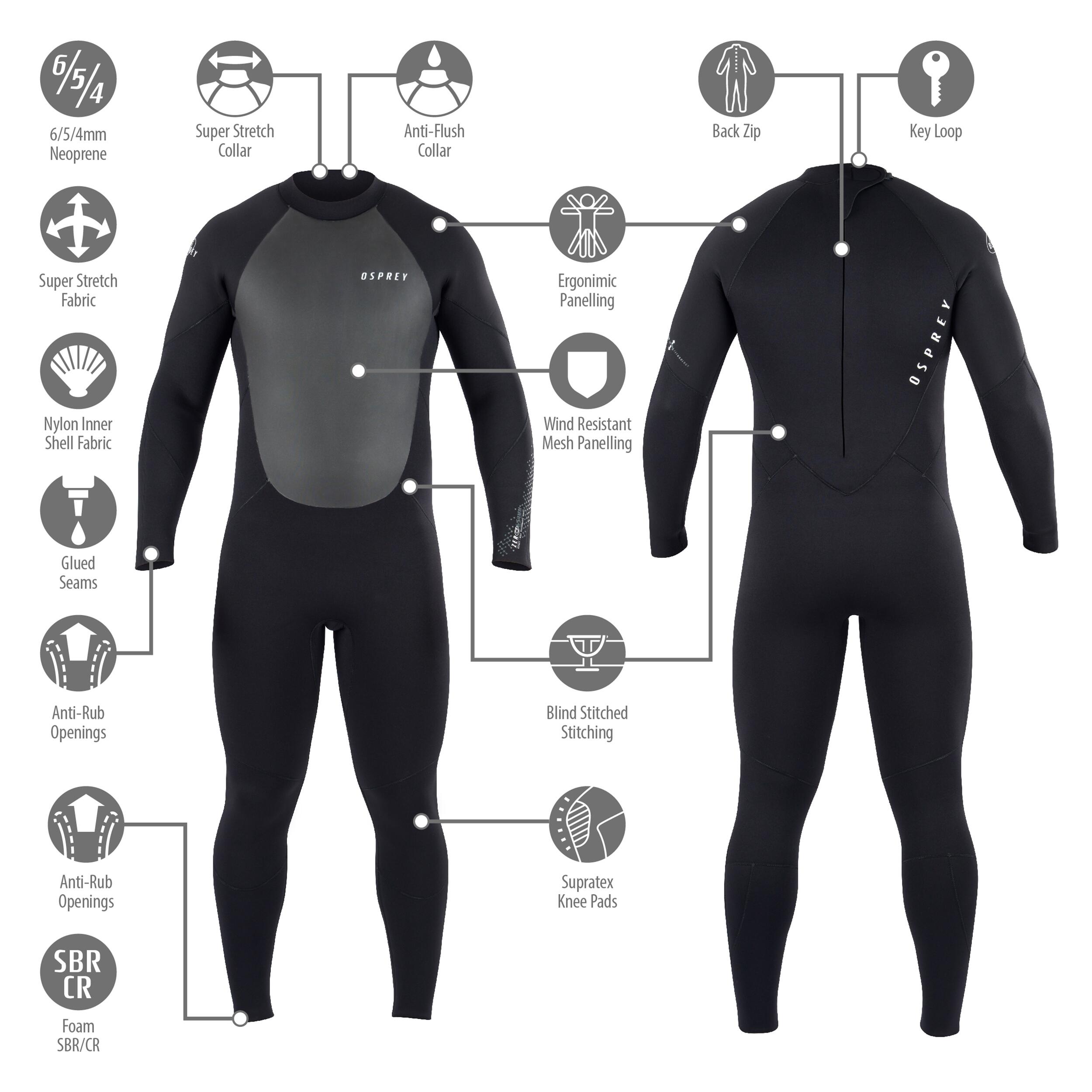 Osprey Mens Zero 6mm Full Length Wetsuit Black 3/7