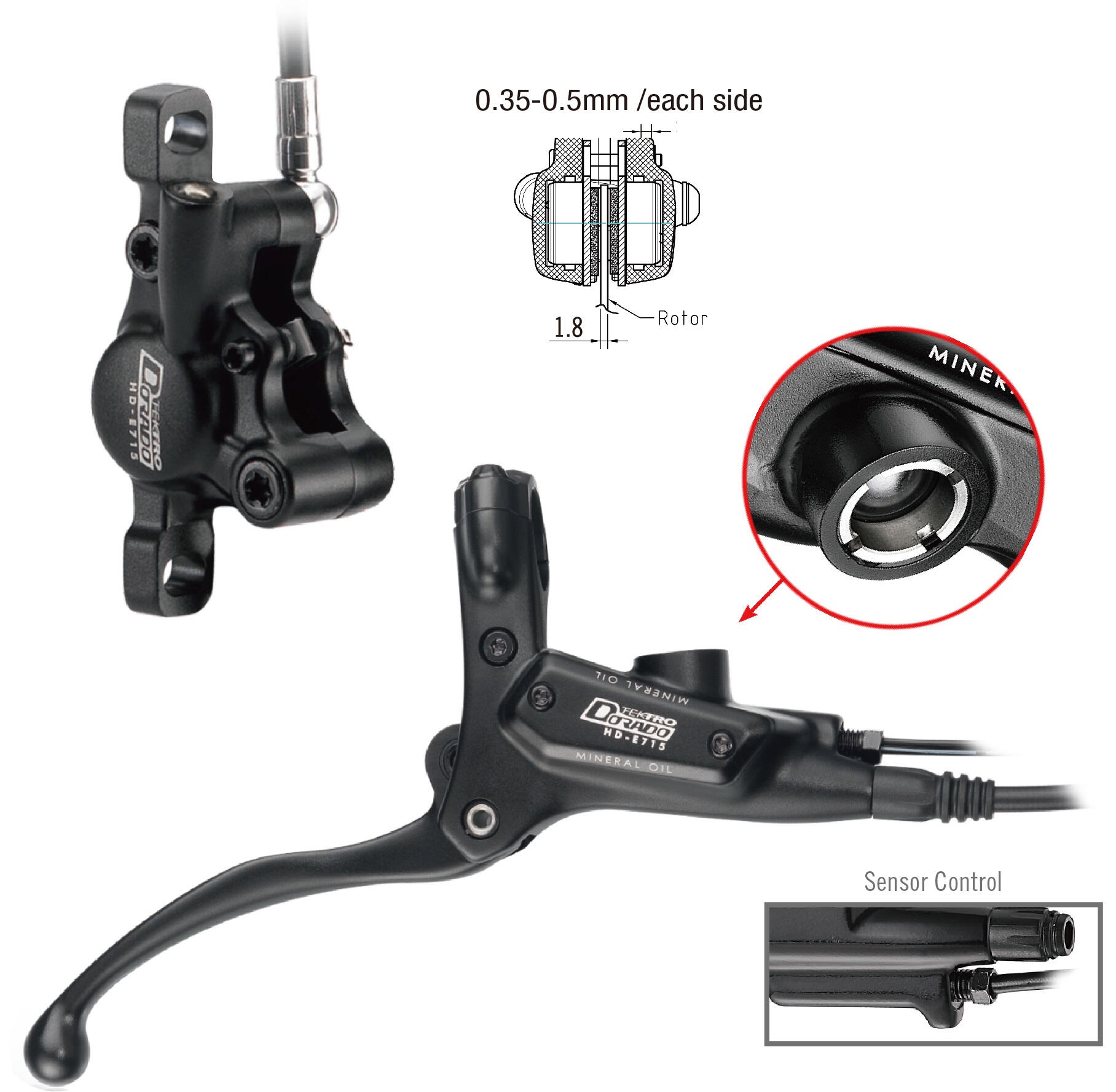 Tektro HD-E715 freno a disco idraulico RH 1800 mm nero per e-bike. 2/2