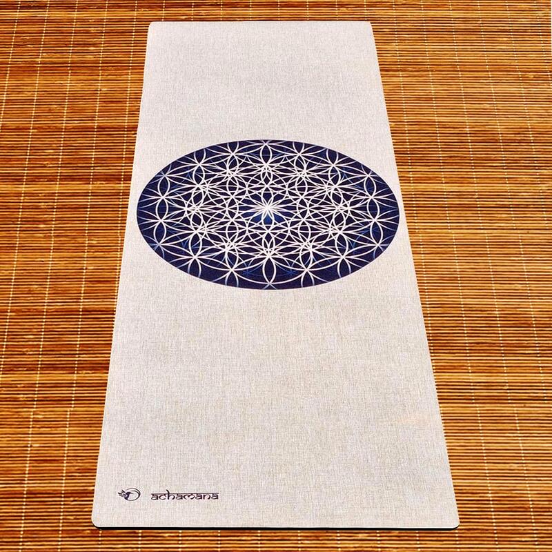 Tapis de yoga caoutchouc naturel et chanvre 4,5 mm + Sac transport- Fleur de vie