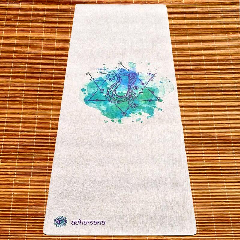 Tapis de yoga caoutchouc naturel et chanvre 4,5 mm + Sac transport, Chakra coeur