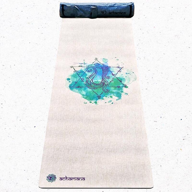 Tapis de yoga caoutchouc naturel et chanvre 4,5 mm + Sac transport, Chakra coeur