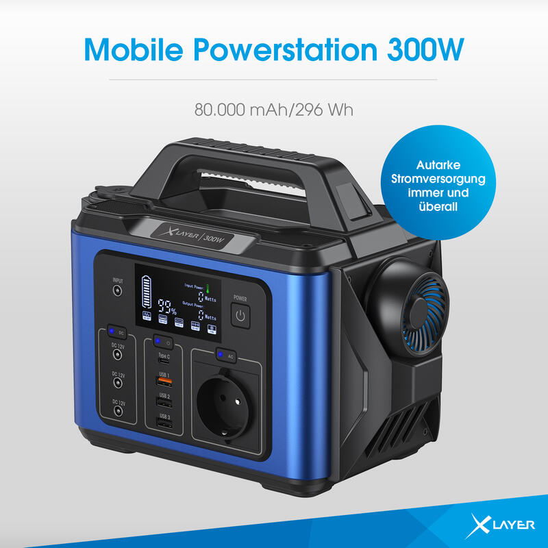 XLayer Mobile Powerstation 300W Black/Blue 80.000 mAh / 296 Wh
