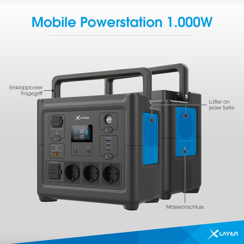 XLayer Mobile Powerstation 1.000W Black/Blue 835 Wh