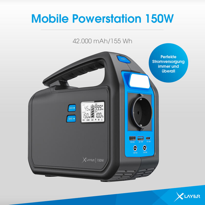 XLayer Mobile Powerstation 150W Black/Blue 42.000 mAh / 155 Wh