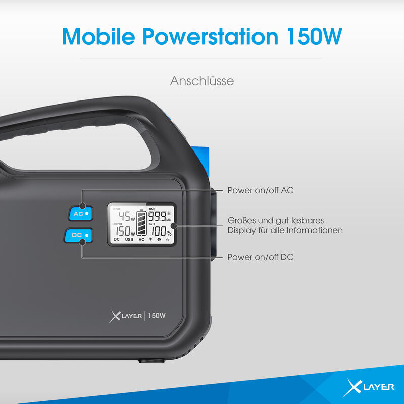 XLayer Mobile Powerstation 150W Black/Blue 42.000 mAh / 155 Wh