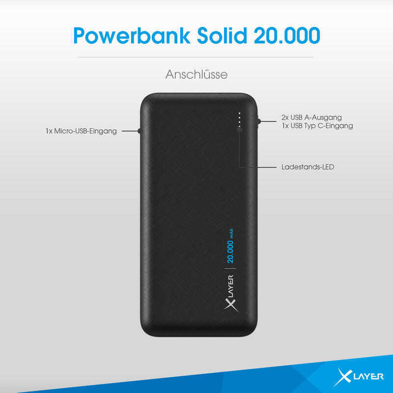 XLayer Powerbank Solid 20.000 mAh Black