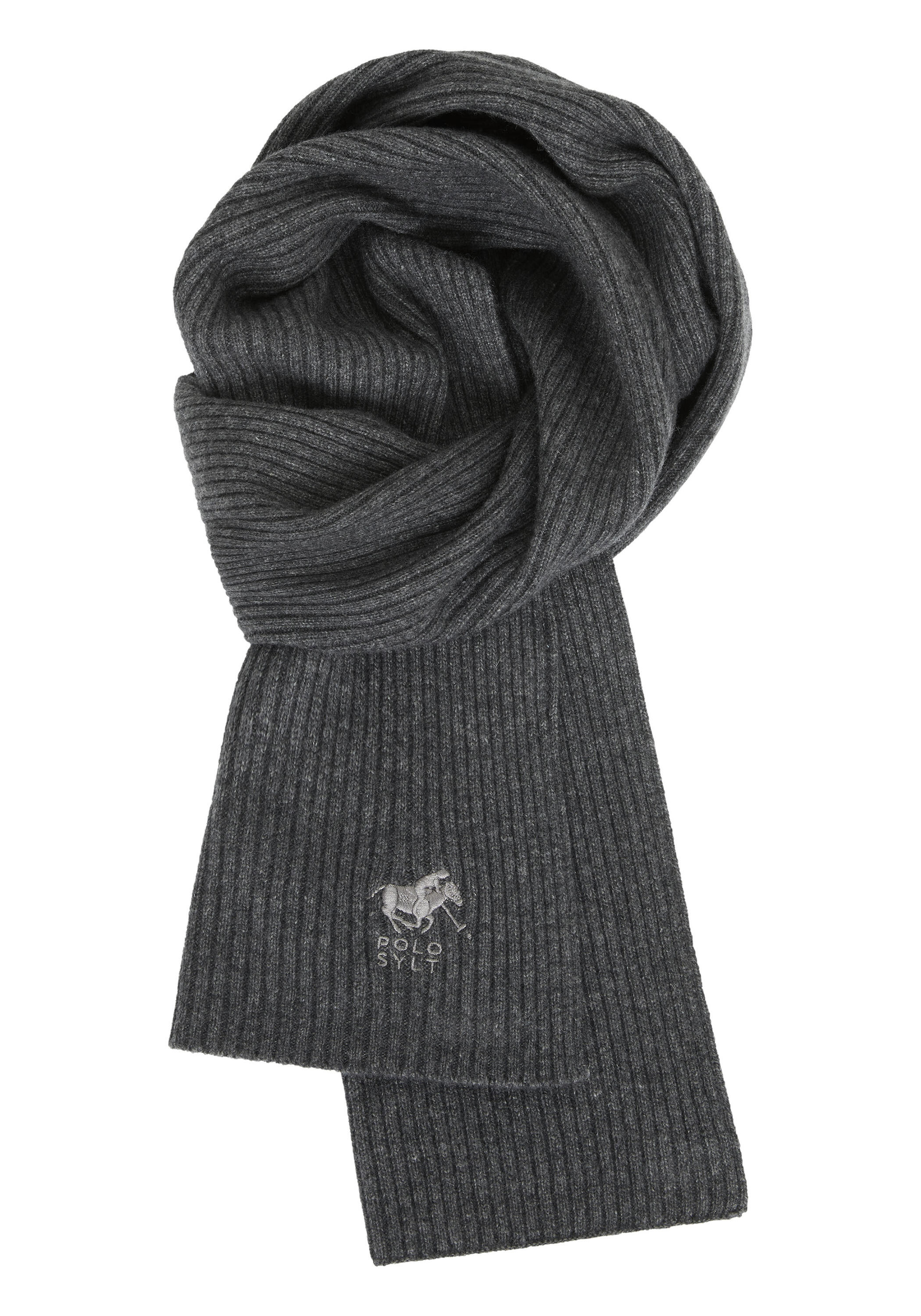 POLO SYLT Schal mit Rippstruktur und Label-Stickerei