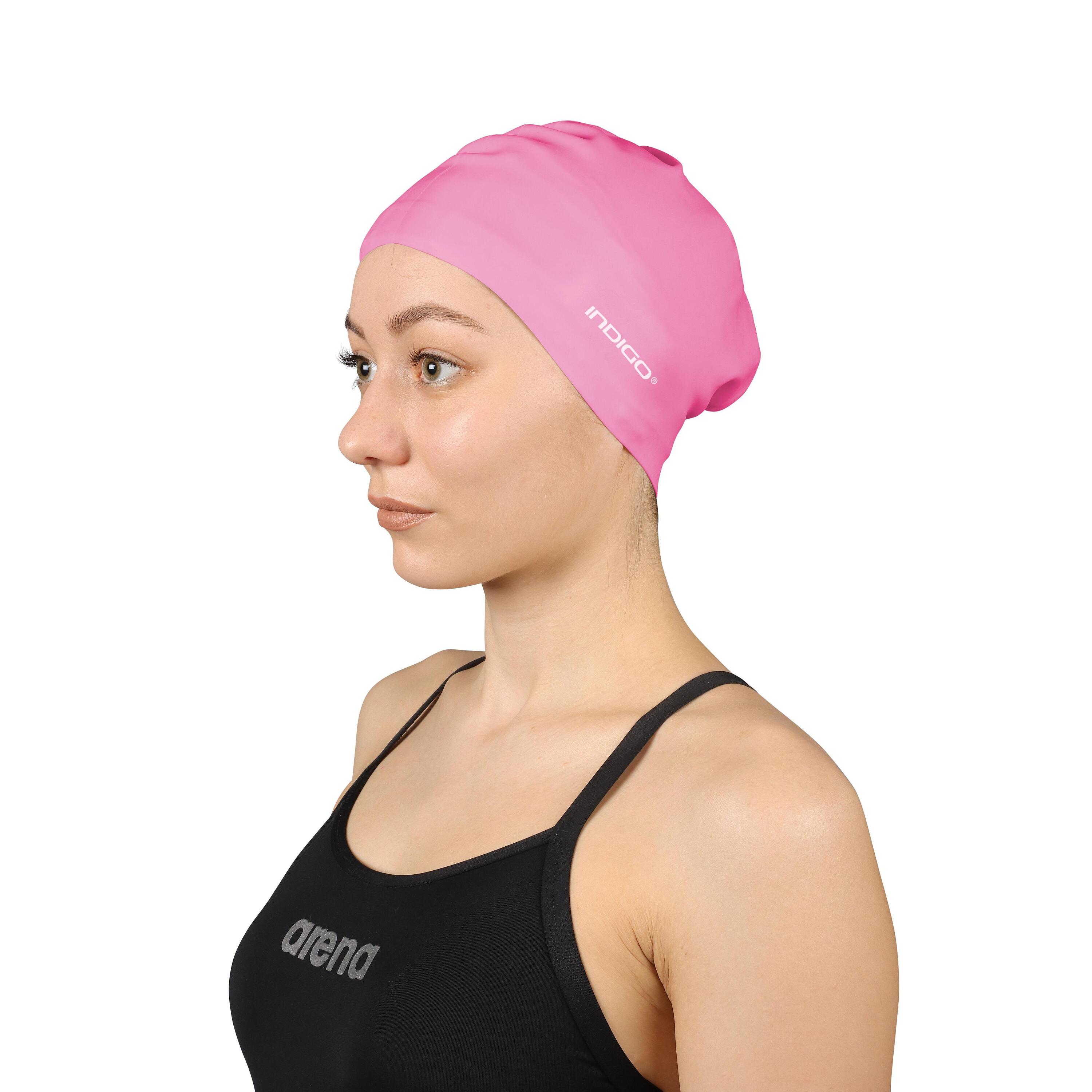 Gorro de Natación Silicona para Cabellos Largos  INDIGO  Rosa 3/5
