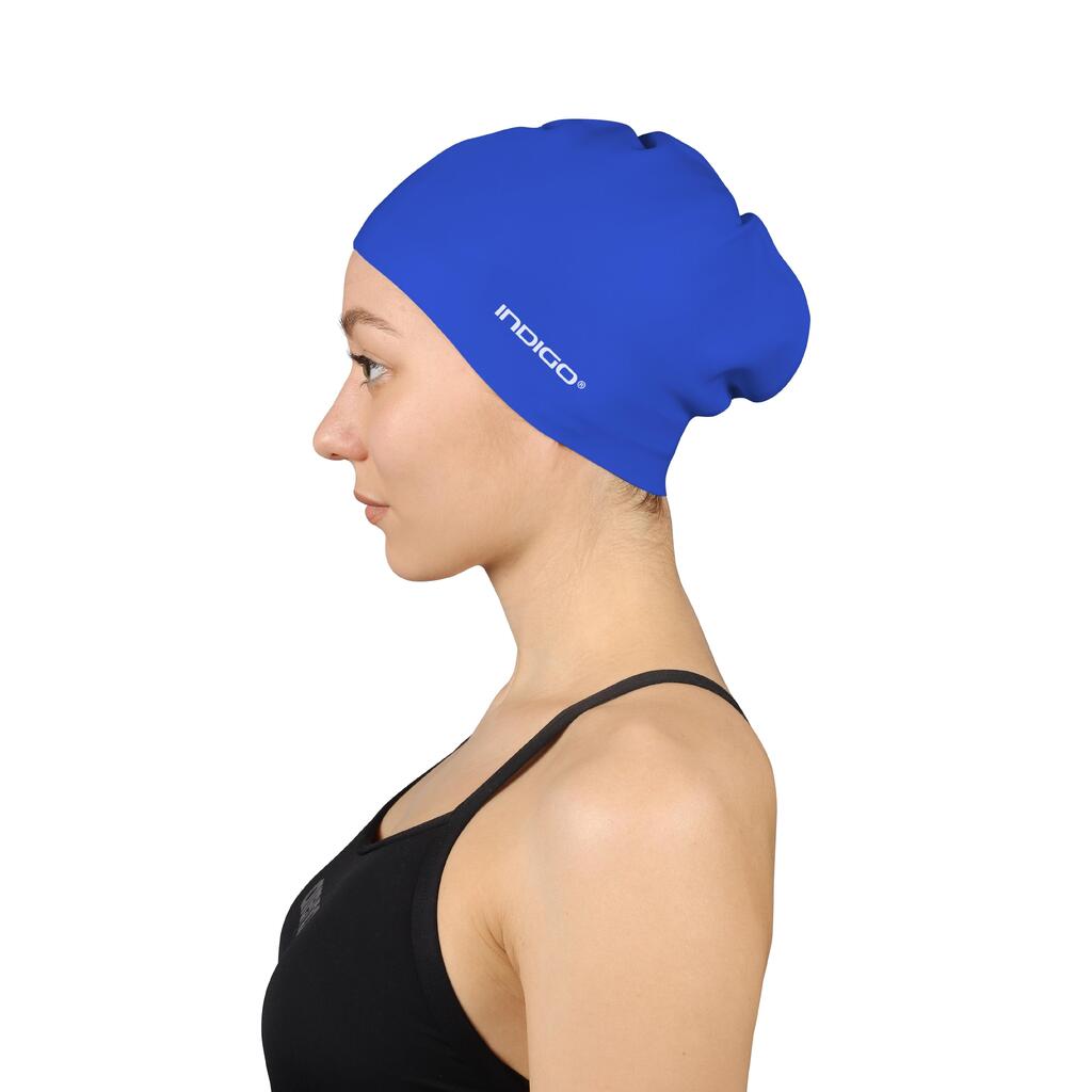 INDIGO Silicone Swimming Cap for Long Hair Blue