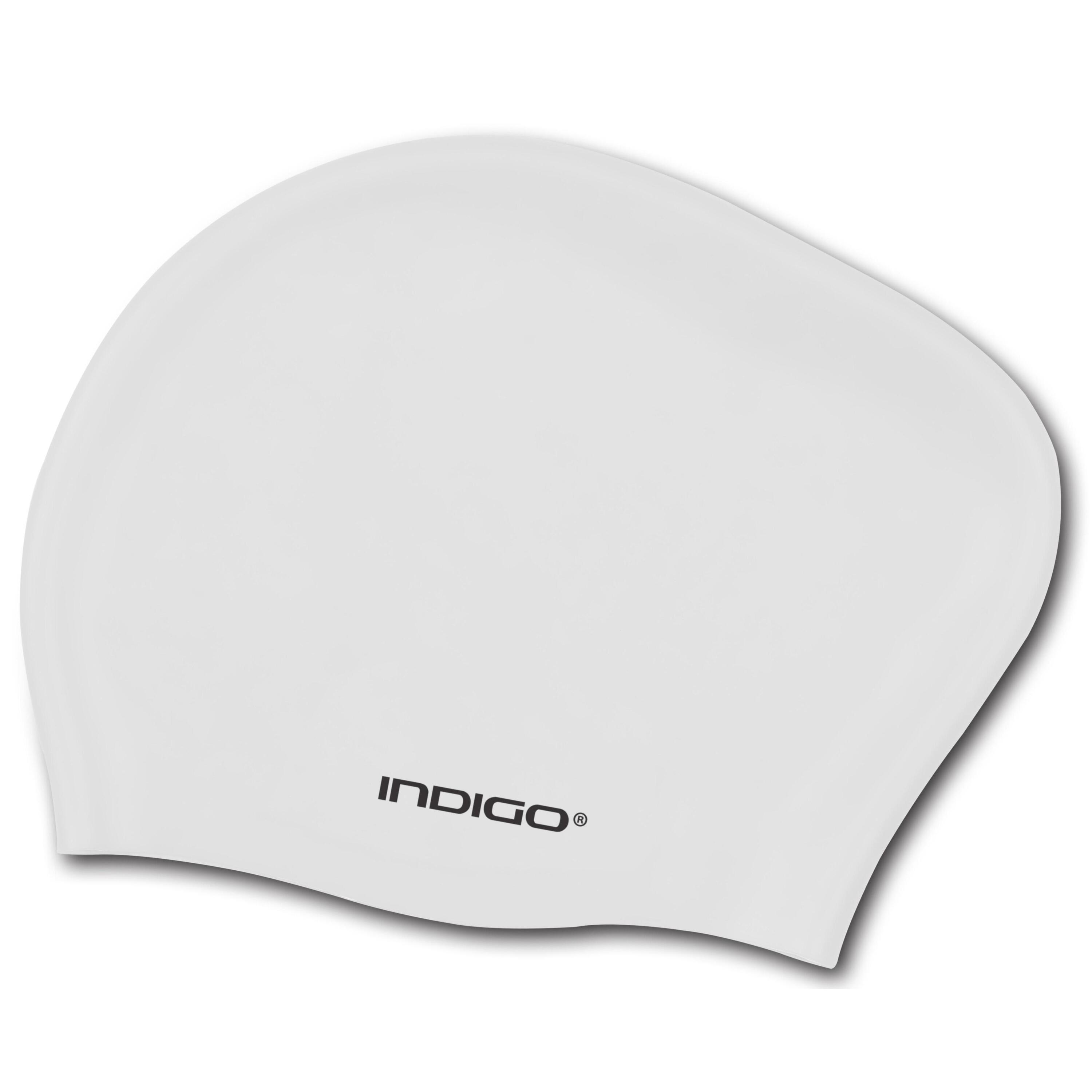 Gorro de Natación Silicona para Cabellos Largos  INDIGO  Blanco 2/5