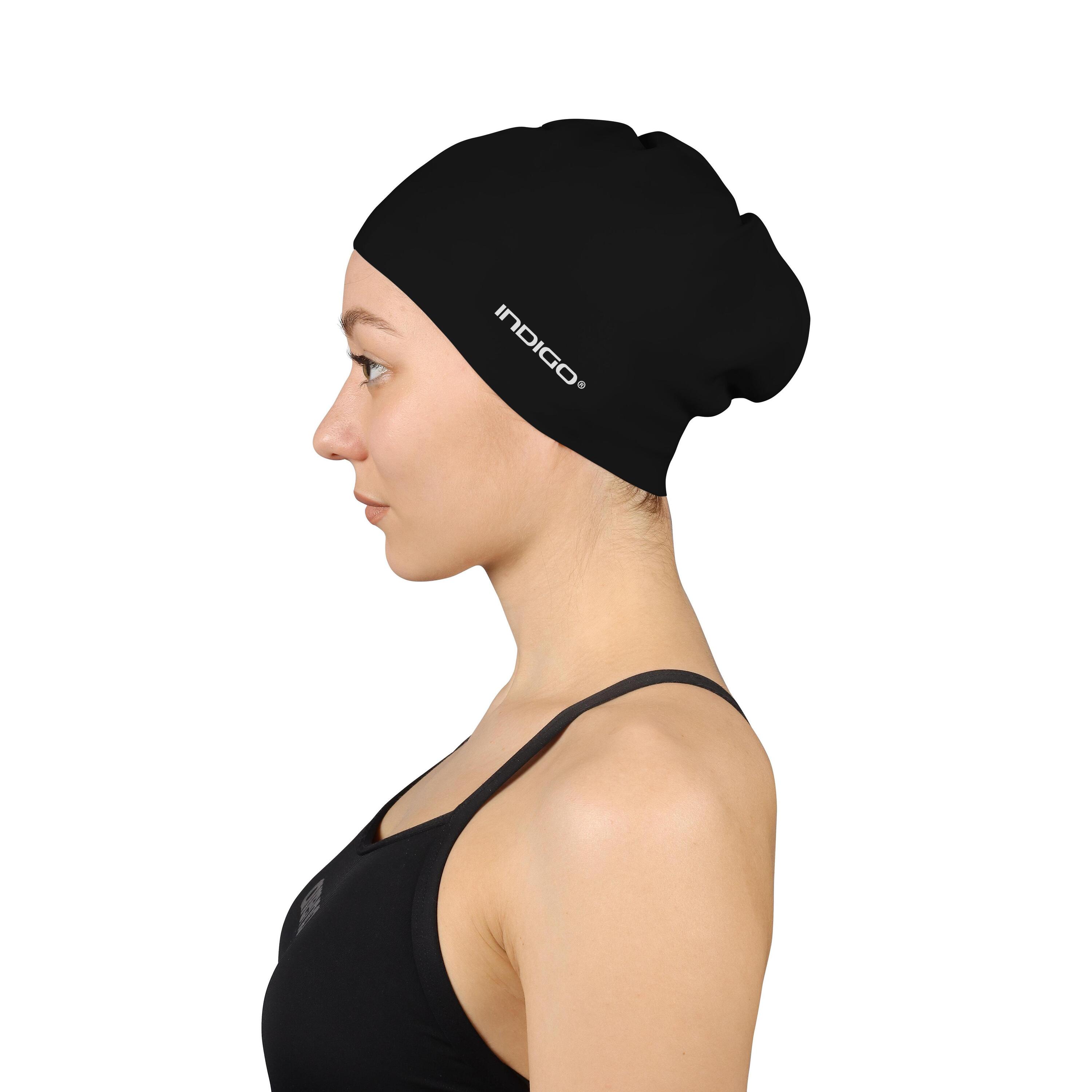INDIGO SPORTS Touca em Natação em Silicone Para Cabelo Longo INDIGO Preto