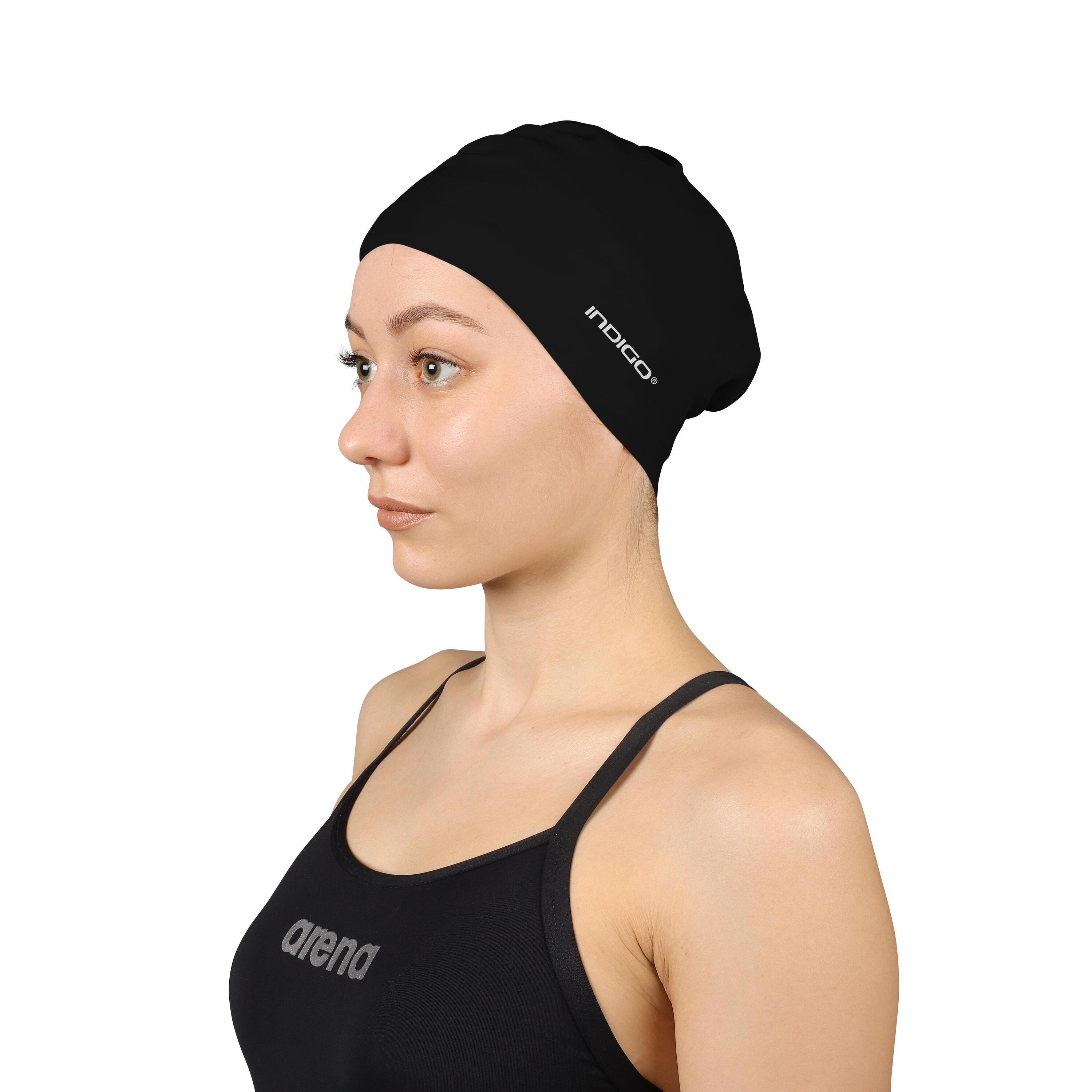 Gorro de Natación Silicona para Cabellos Largos  INDIGO  Negro 3/5