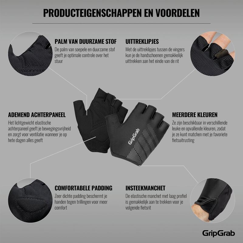 Fietshandschoenen korte vinger maat XL - EasyRider Padded zwart