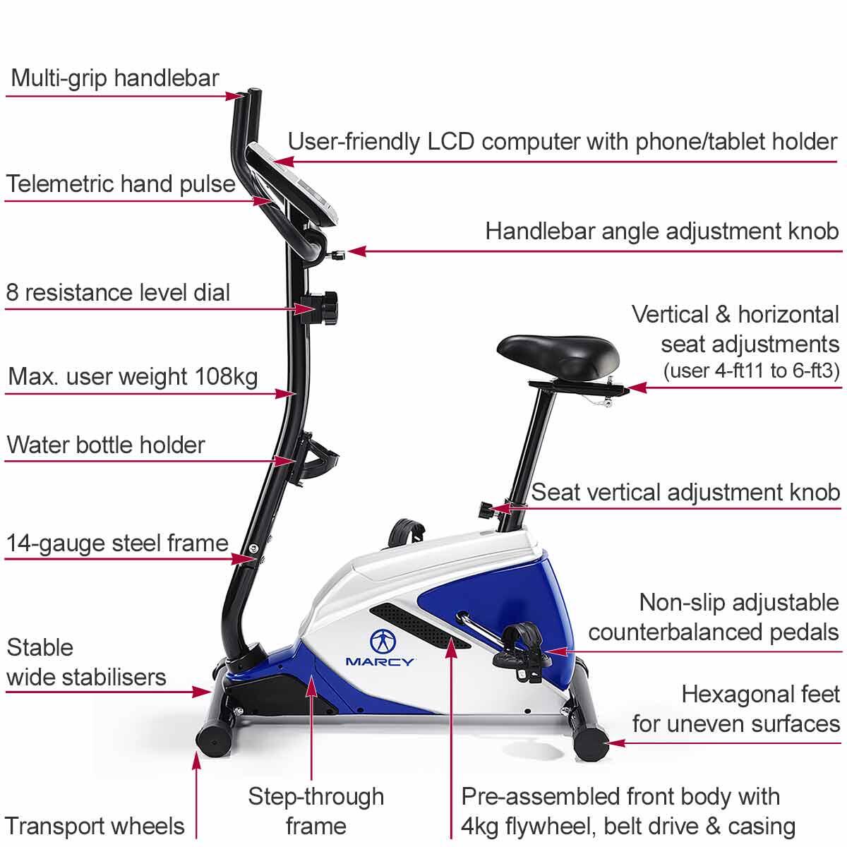 MARCY AZURE BK1016 UPRIGHT EXERCISE BIKE 2/7