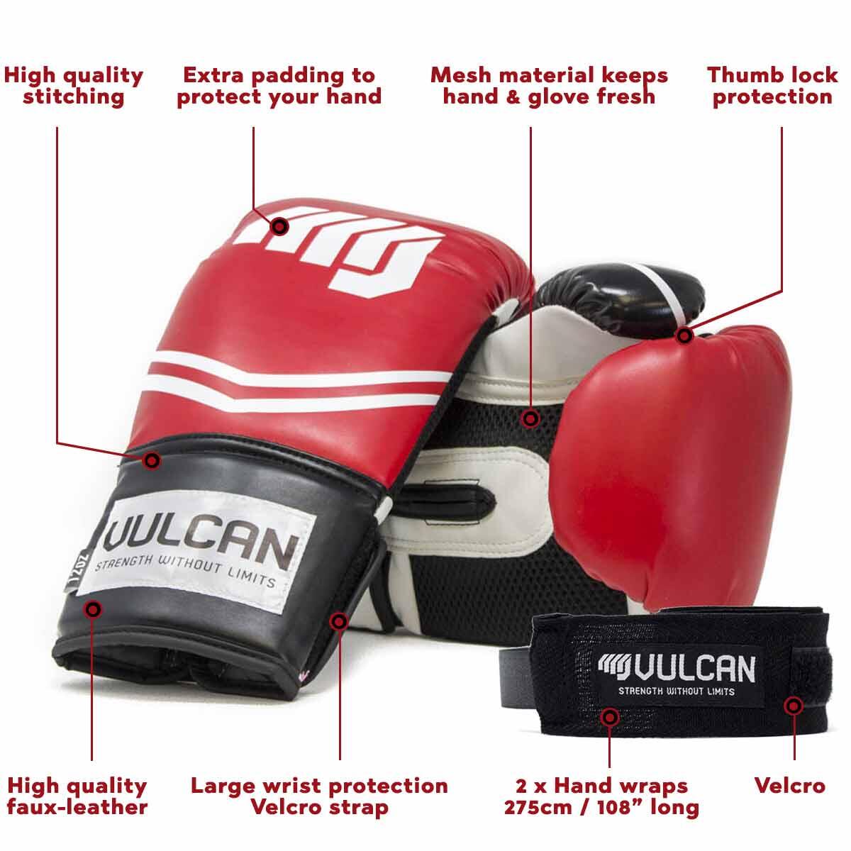 VULCAN BOXING GLOVES 14oz RED/BLACK WITH FREE HANDWRAPS 2/7