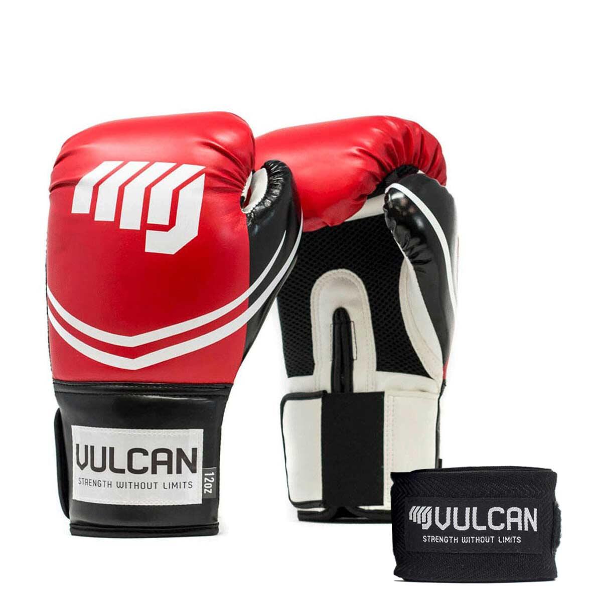 VULCAN BOXING GLOVES 12oz RED/BLACK WITH HANDWRAPS 1/7