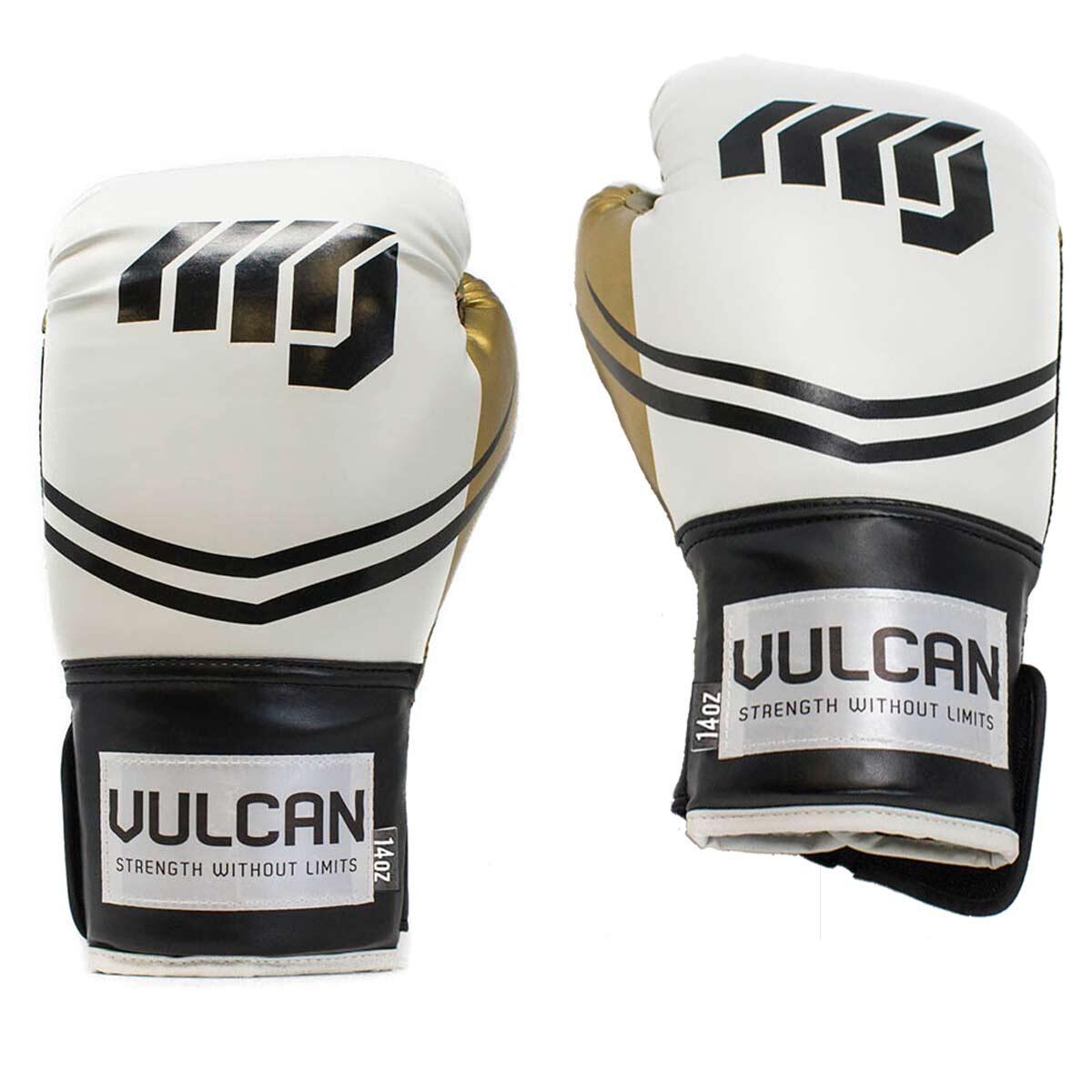 VULCAN BOXING GLOVES 14oz WHITE/GOLD WITH HANDWRAPS 6/7