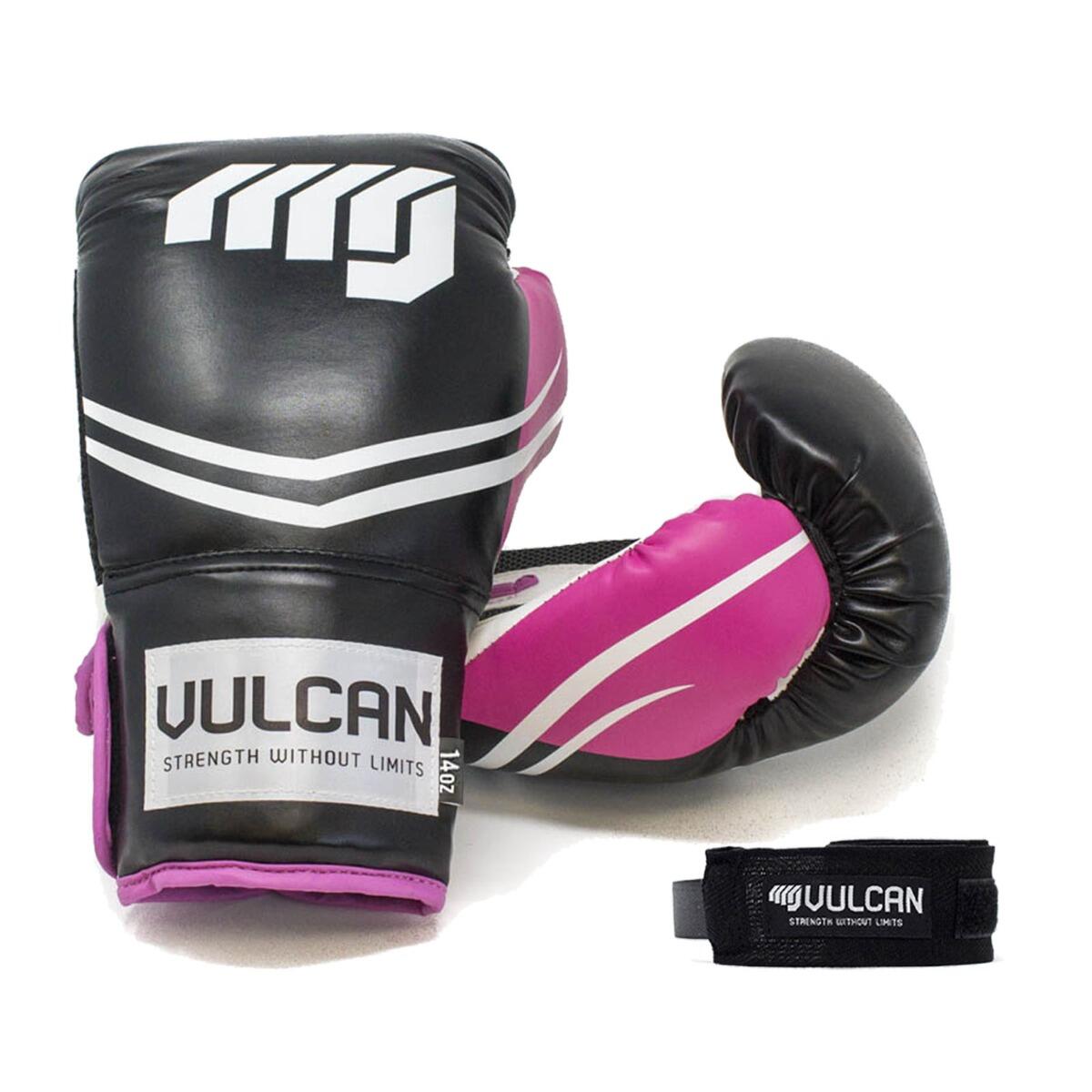 VULCAN BOXING GLOVES 14oz PINK/BLACK WITH HANDWRAPS 3/7