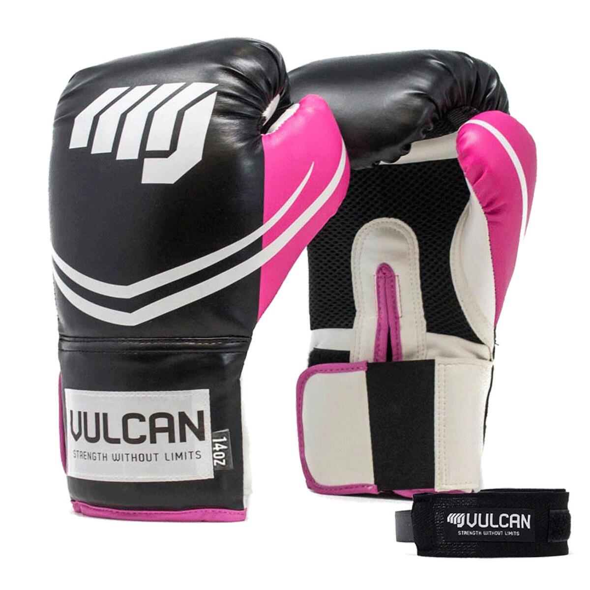 VULCAN BOXING GLOVES 14oz PINK/BLACK WITH HANDWRAPS 1/7