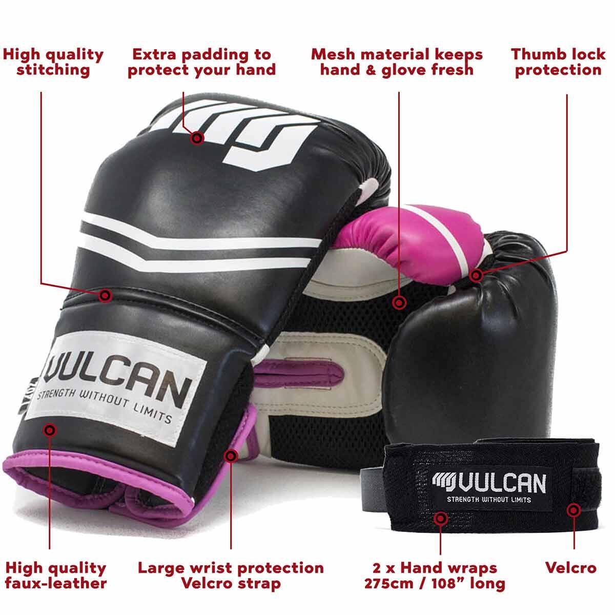 VULCAN BOXING GLOVES 16oz PINK/BLACK WITH HANDWRAPS 2/7