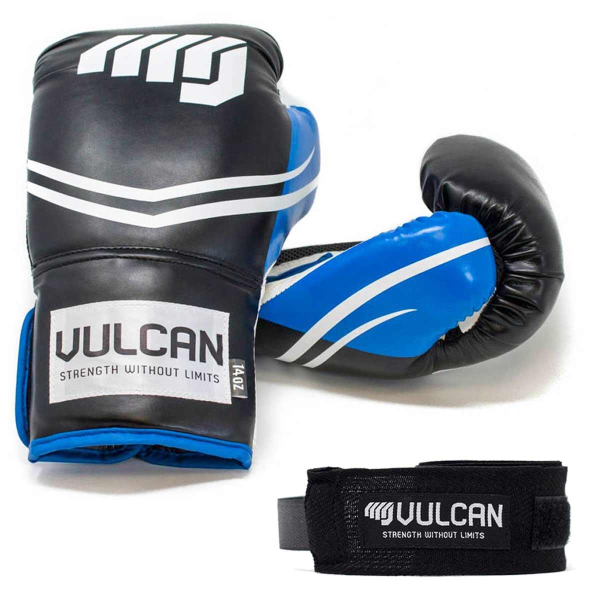 VULCAN BOXING GLOVES 14oz BLUE/BLACK WITH HANDWRAPS 3/7