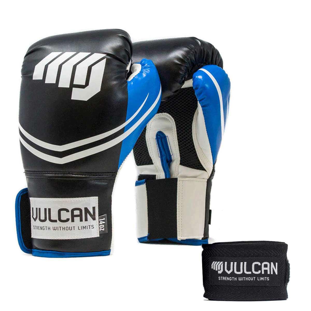 VULCAN BOXING GLOVES 14oz BLUE/BLACK WITH HANDWRAPS 1/7