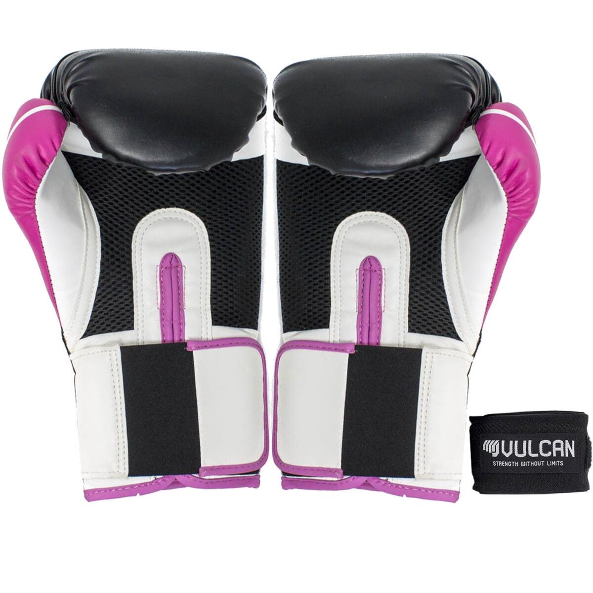 VULCAN BOXING GLOVES 16oz PINK/BLACK WITH HANDWRAPS 5/7