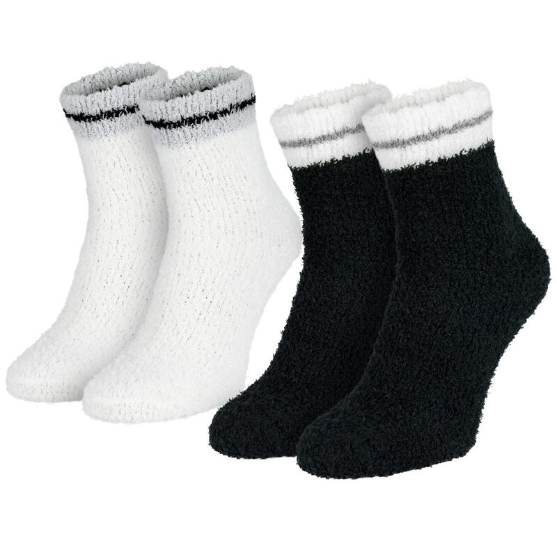 Chaussettes douillettes | Femme | 2 paires | Taille unique | Noir/Blanc