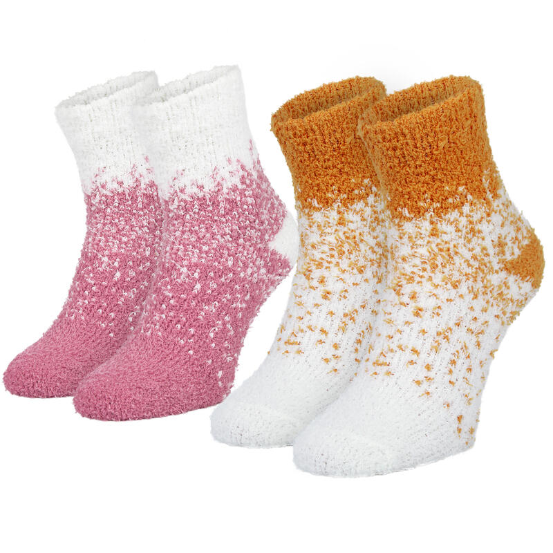 Chaussettes douillettes | Femme | 2 paires | Taille unique | Rose/Orange