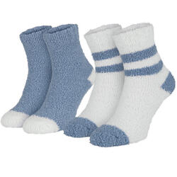 Chaussettes douillettes | Femme | 2 paires | Taille unique | Bleu/Blanc