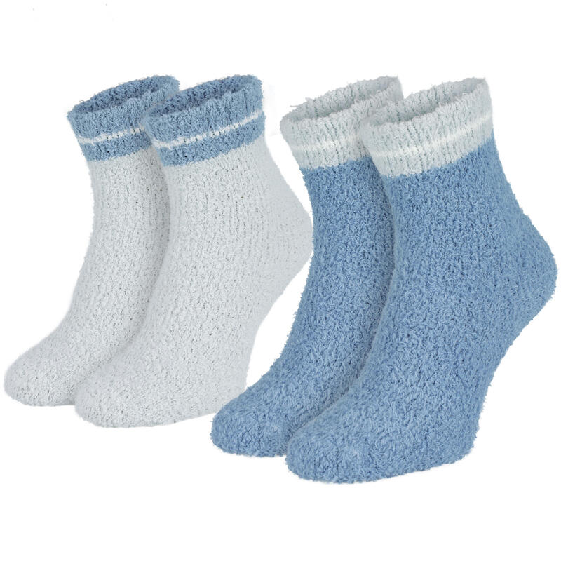 Meias de pantufas para mulher 2 pares | Meias confortáveis | Azul/cinzento