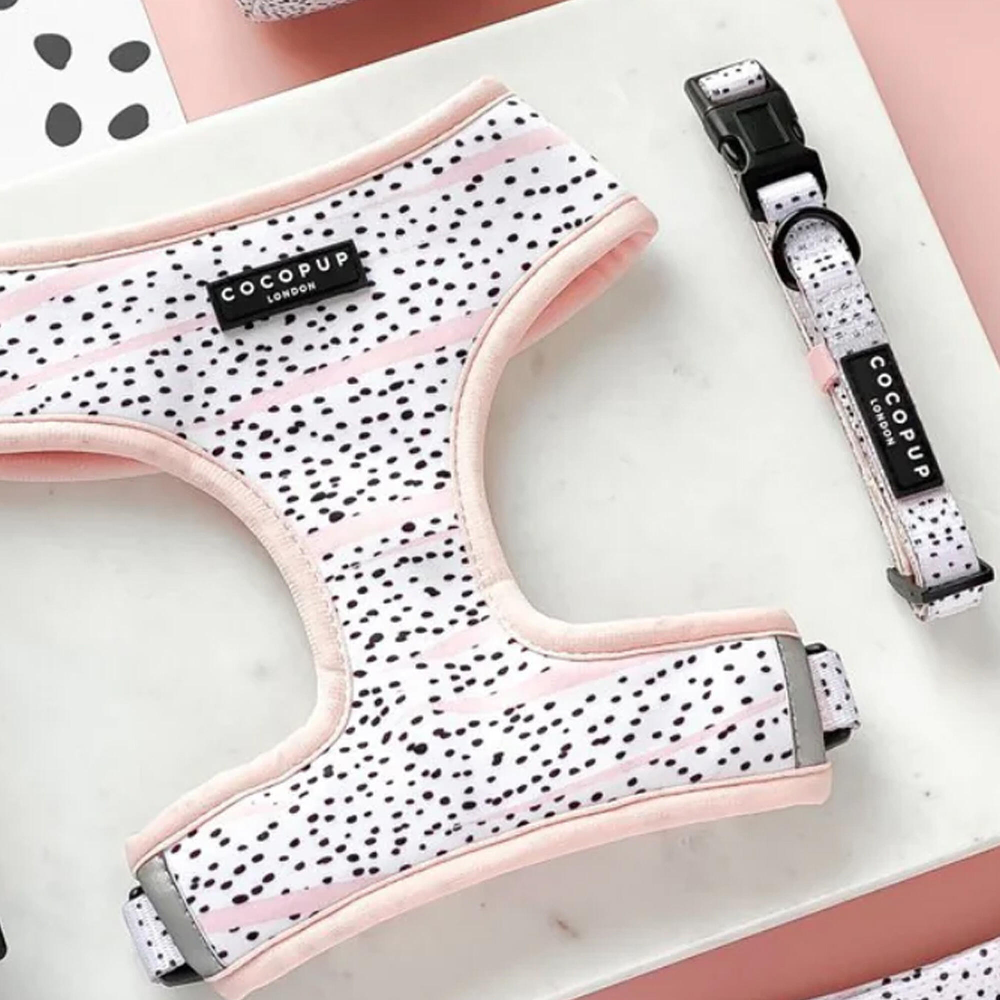 Cocopup Large Pink Dalmatian Adjustable Neck Harness & Collar Set 1/6