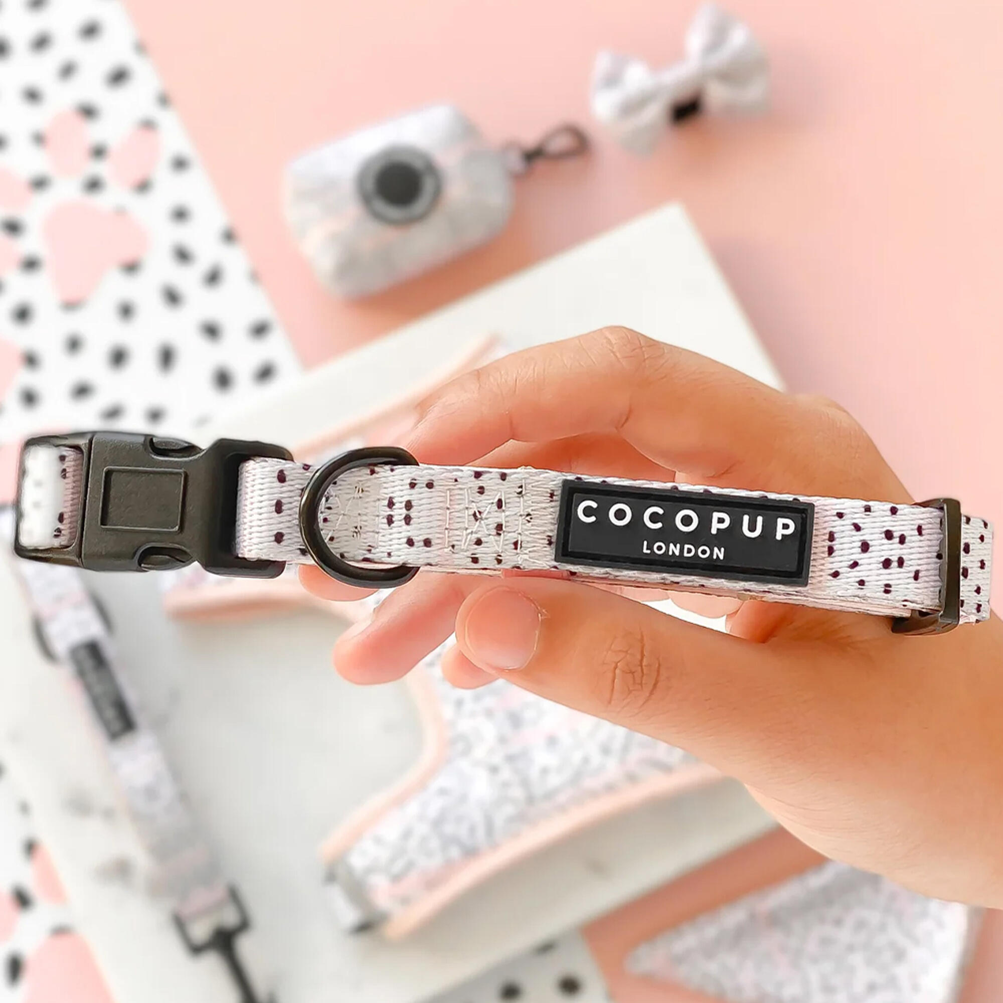 Cocopup Small Pink Dalmatian Adjustable Neck Harness & Collar Set 3/6