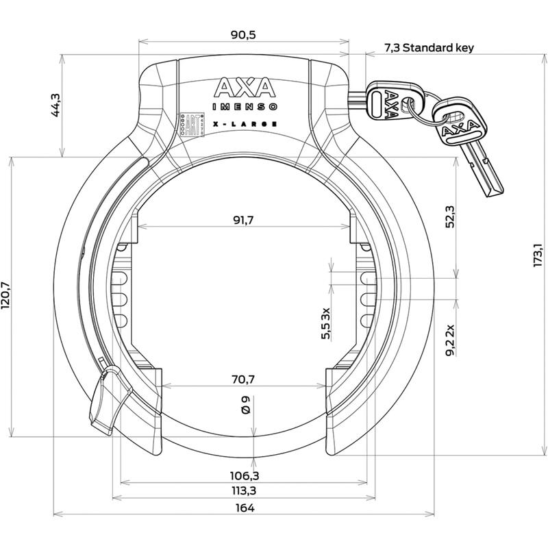 AXA Rahmenschloss  Imenso Large 92mm, Schlüssel nicht abziehbar