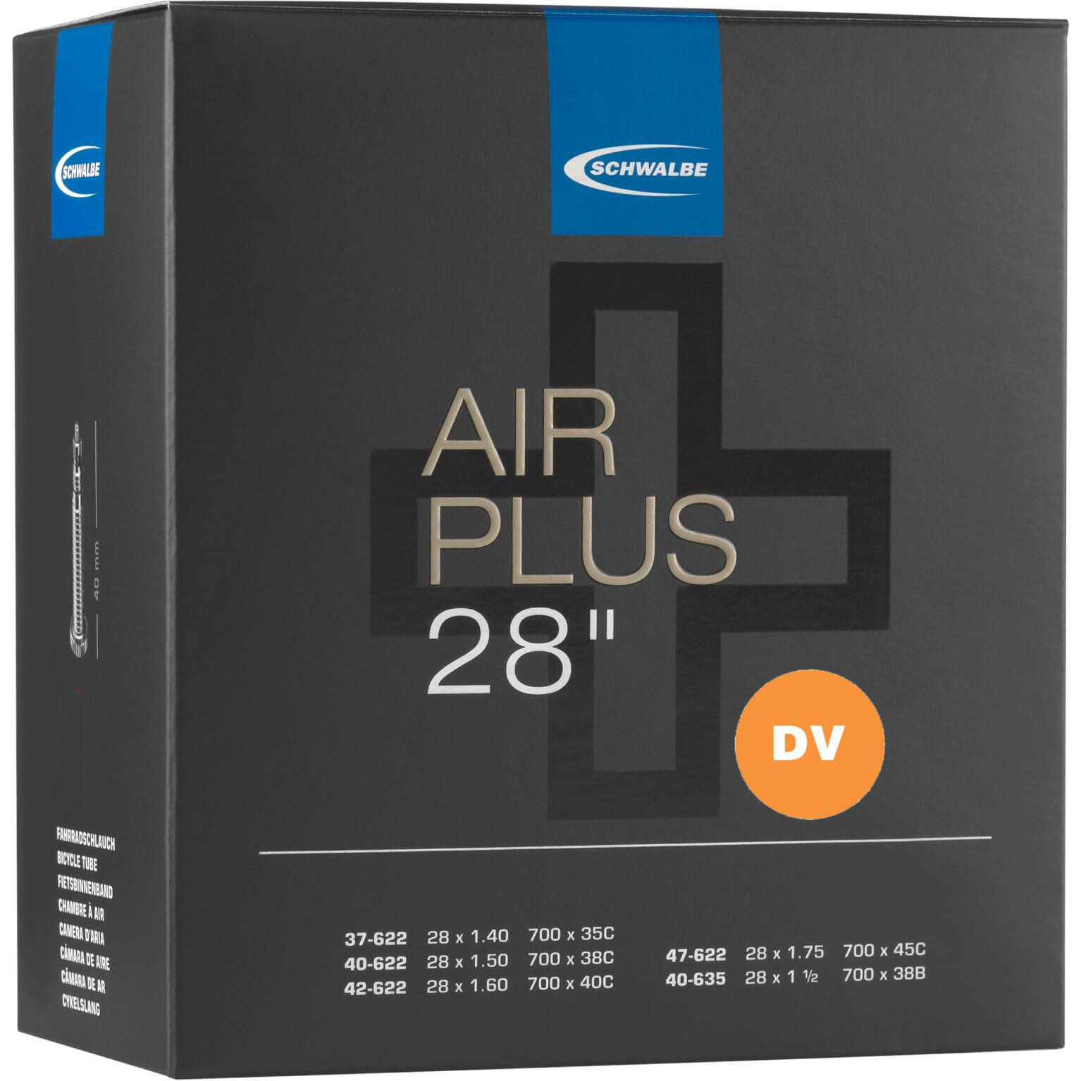 Chambre à air Schwalbe DV17AP Air Plus 28x1,40/1,75 pouces 37/47-622/635 DV 40mm 3/3