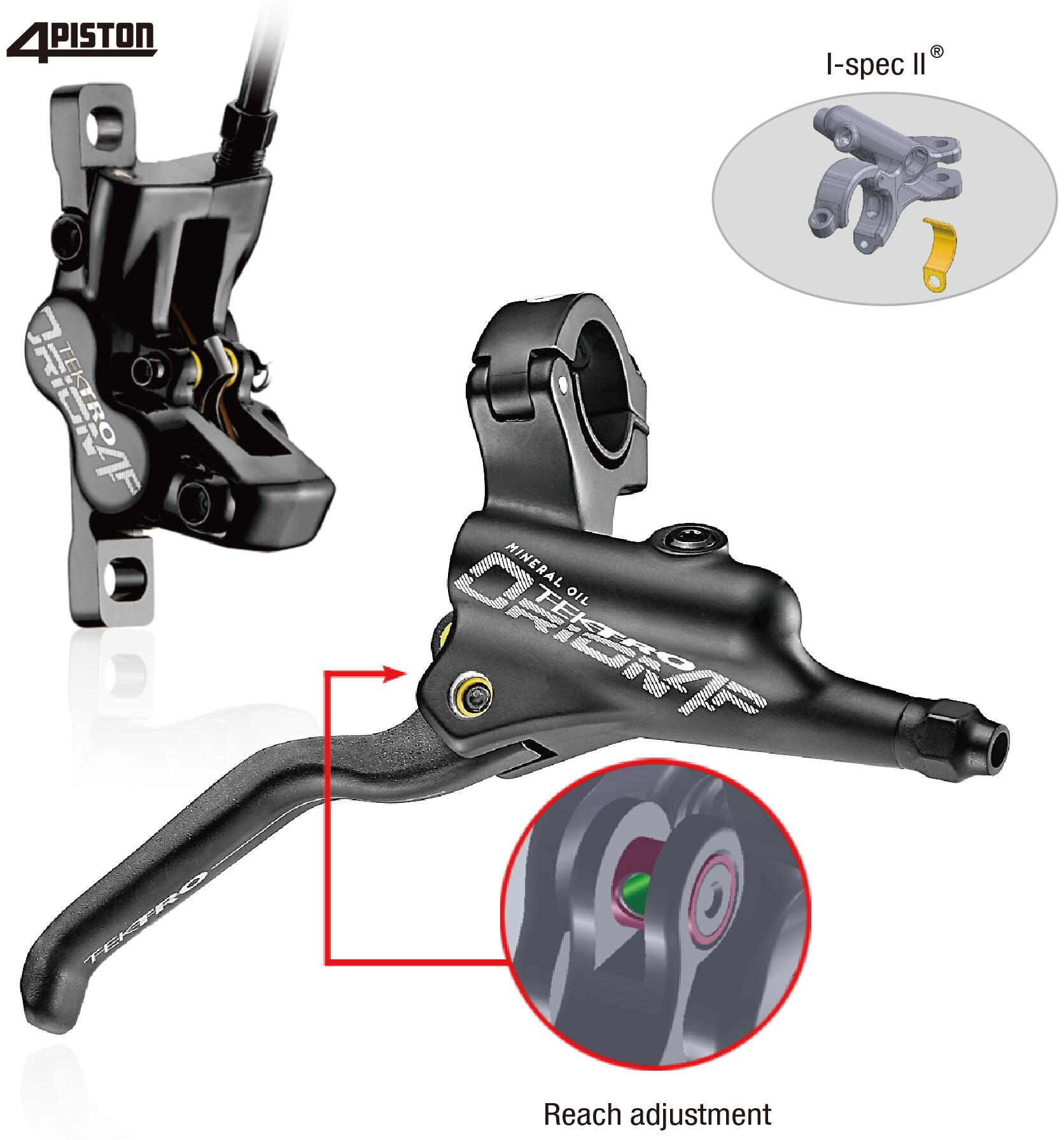 Tektro HD‑M745 freno a disco idraulico LH 1800 mm 4‑pistoni nero. 2/2