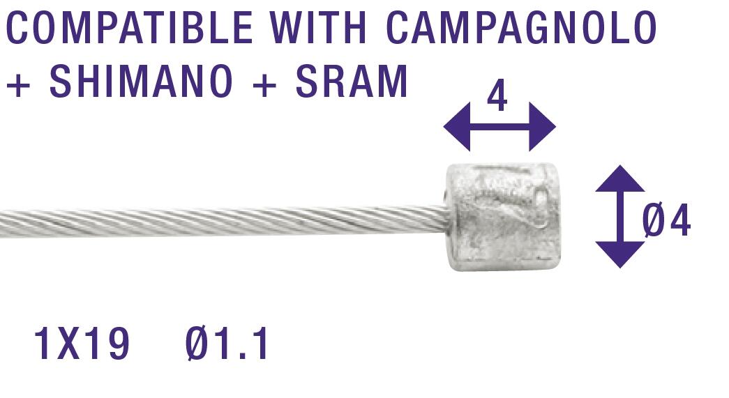 Câble de transmission 2250mm 7x7 Elvedes fils Stainless Slick Ø1,1mm avec tête N 3/6