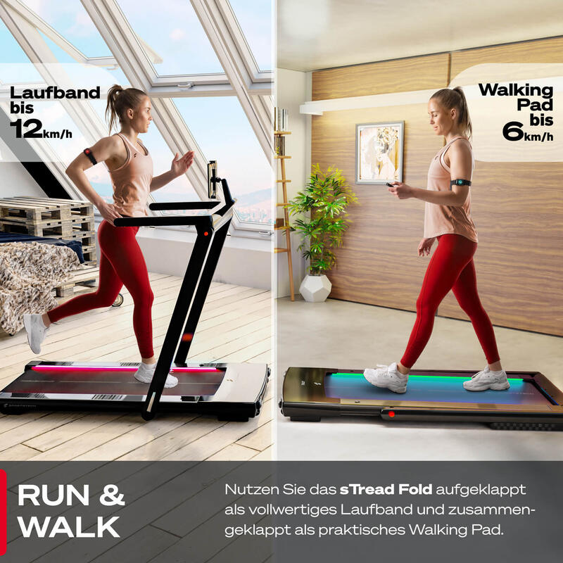 Sportstech sTread Fold | Tapis de course 2-en-1 & tapis de marche | Feedback LED