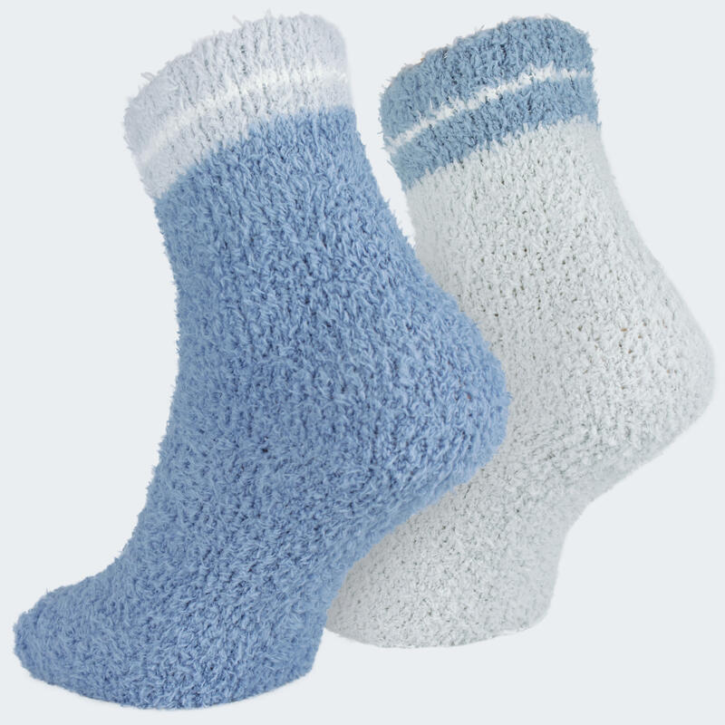 Chaussettes douillettes | Femme | 2 paires | Taille unique | Bleu/Gris