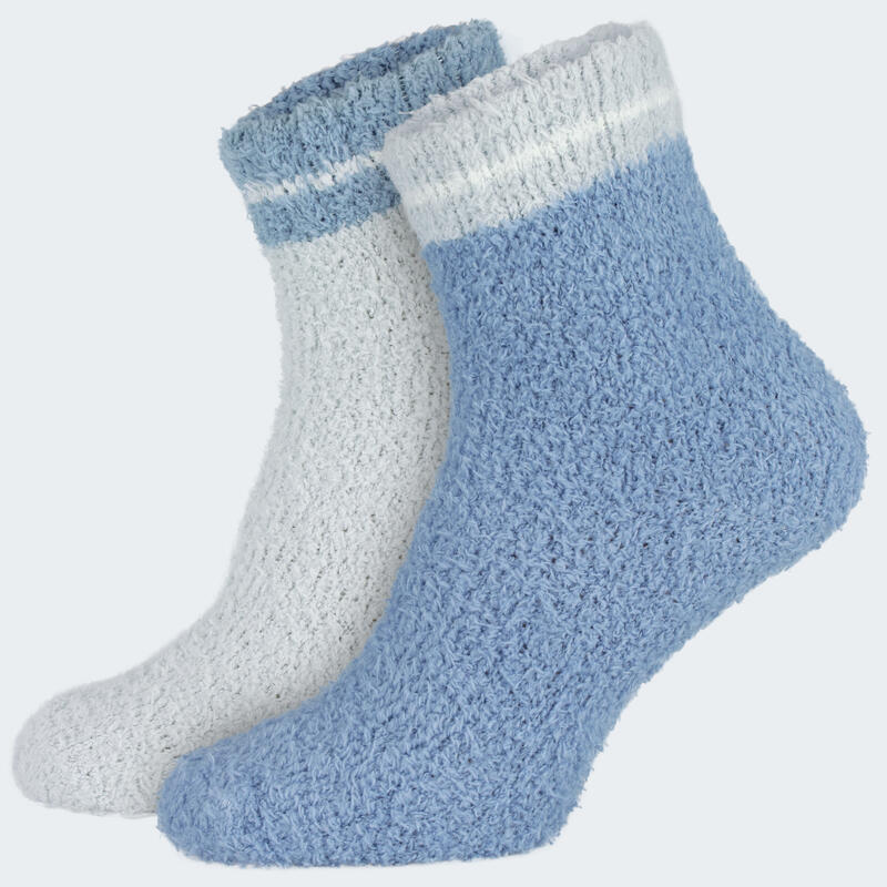 Chaussettes douillettes | Femme | 2 paires | Taille unique | Bleu/Gris