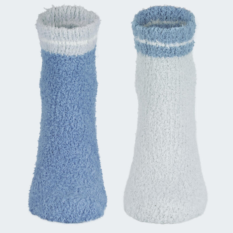 Chaussettes douillettes | Femme | 2 paires | Taille unique | Bleu/Gris