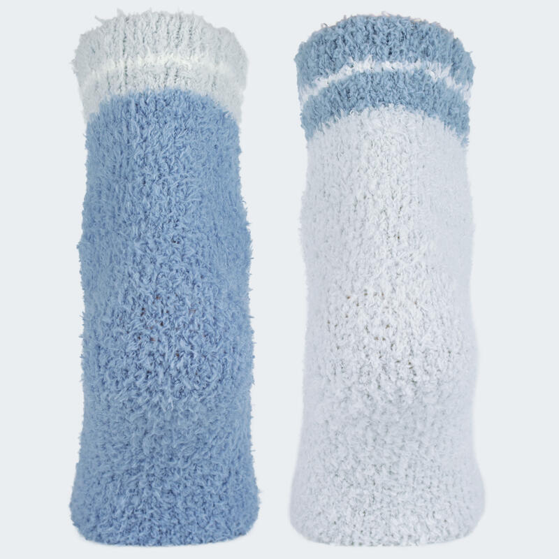 Meias de pantufas para mulher 2 pares | Meias confortáveis | Azul/cinzento