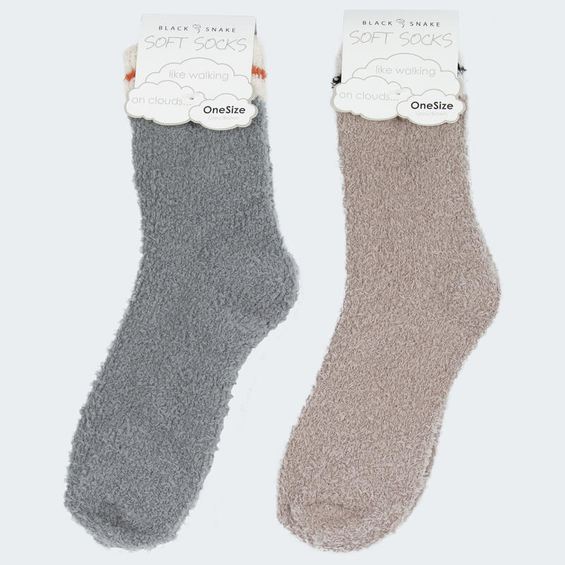 Chaussettes douillettes | Femme | 2 paires | Taille unique | Gris/Marron