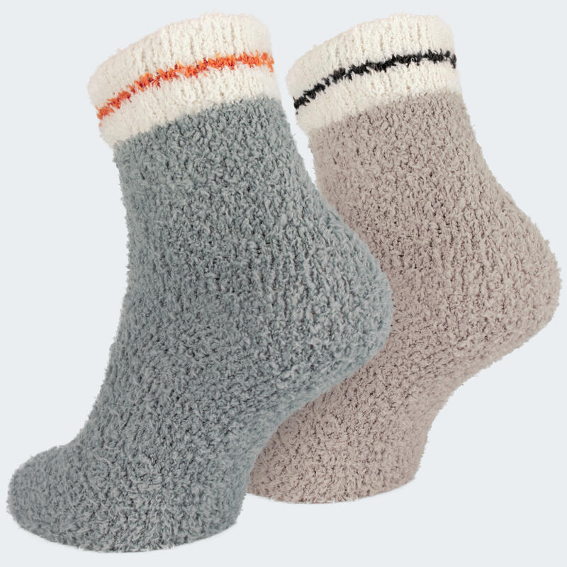 Chaussettes douillettes | Femme | 2 paires | Taille unique | Gris/Marron