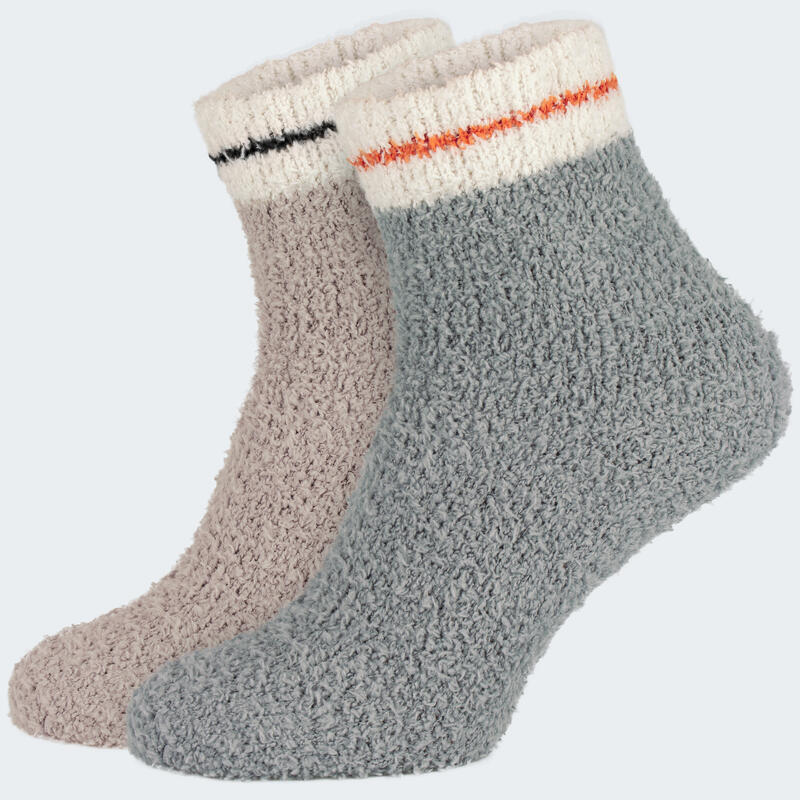 Chaussettes douillettes | Femme | 2 paires | Taille unique | Gris/Marron