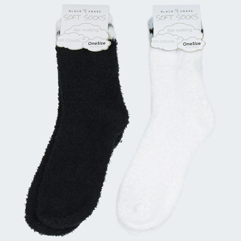 Chaussettes douillettes | Femme | 2 paires | Taille unique | Noir/Blanc