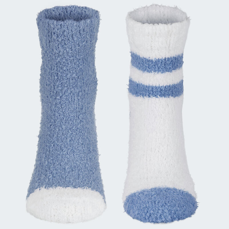 Meias de pantufas para mulher 2 pares | Meias confortáveis | Azul/branco