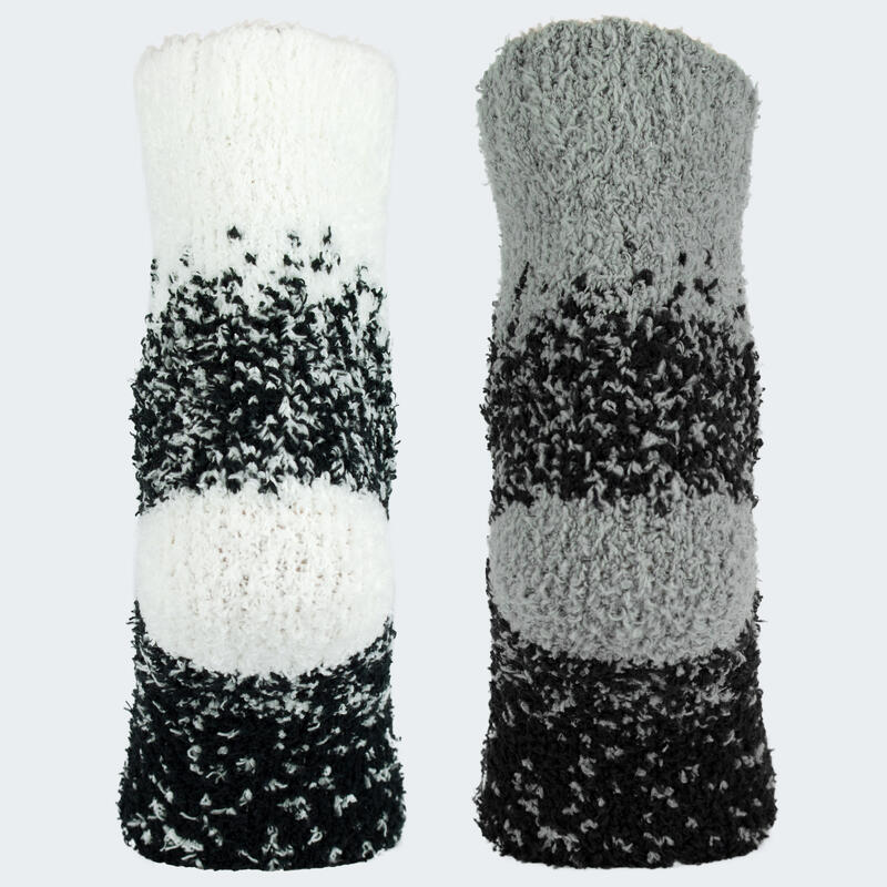 Chaussettes douillettes | Femme | 2 paires | Taille unique | Blanc/Gris