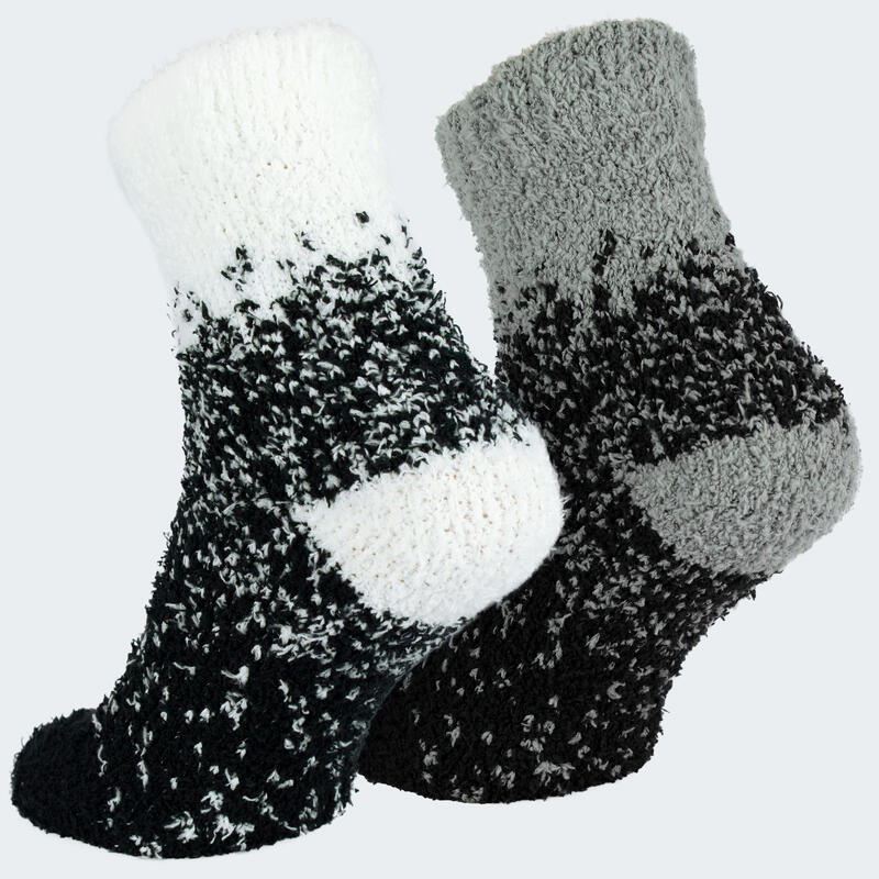 Chaussettes douillettes | Femme | 2 paires | Taille unique | Blanc/Gris