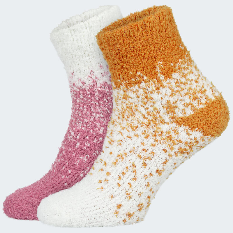 Chaussettes douillettes | Femme | 2 paires | Taille unique | Rose/Orange